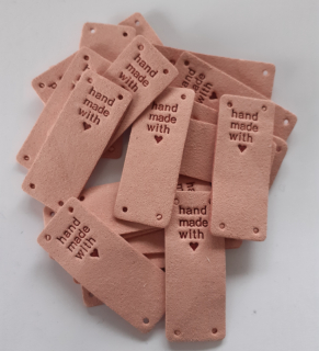 Koženkový štítek Handmade - imitace semiše, růžový